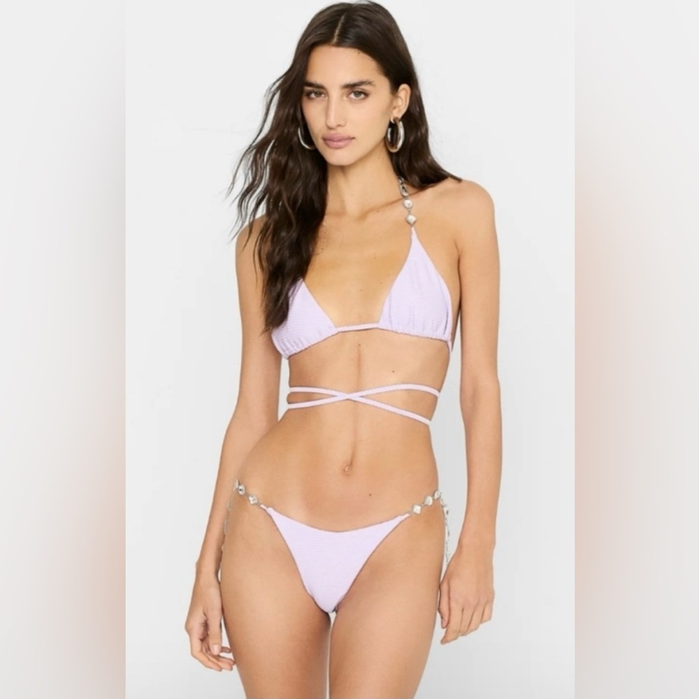 Women's Lavender Tie-Waist Triangle Bikini Set